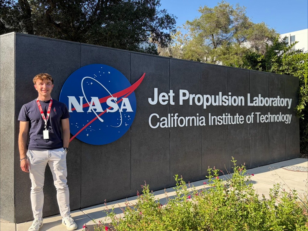 Portrait at the NASA JPL sign